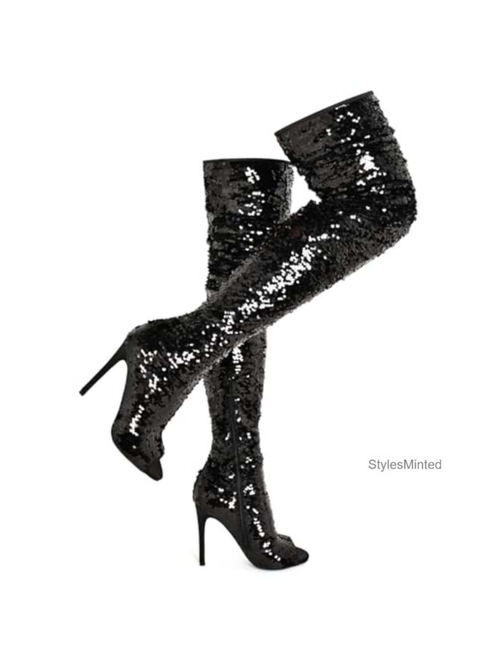 Glitter Sparkly Thigh High Boots Stiletto Heels Peep Toe Sequins Women's